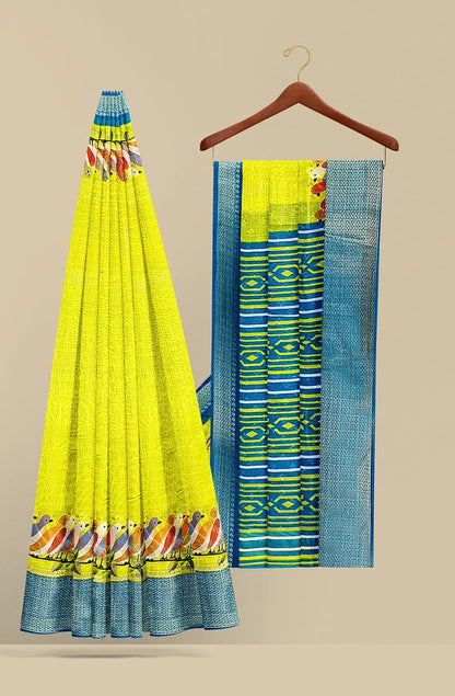 Chirpy Bird Printed Semi-Cotton Saree