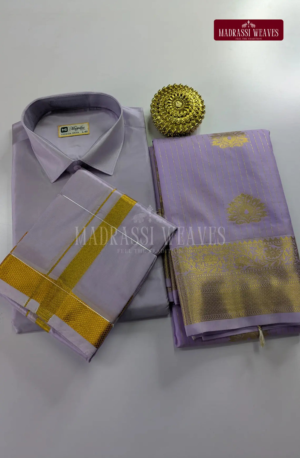 Premium Couple Combo Set with Gold Zari - Lavender