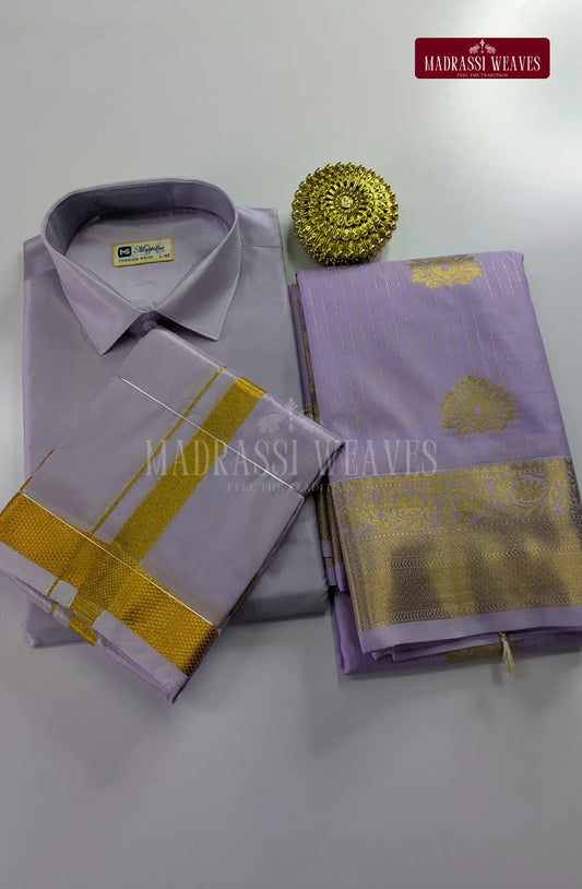 Premium Couple Combo Set with Gold Zari - Lavender