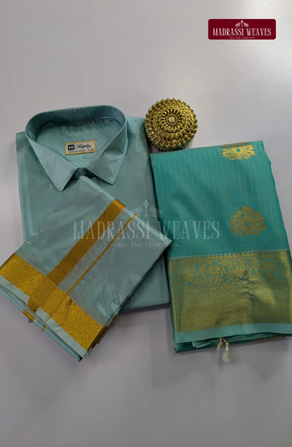 Premium Couple Combo Set with Gold Zari - Rama