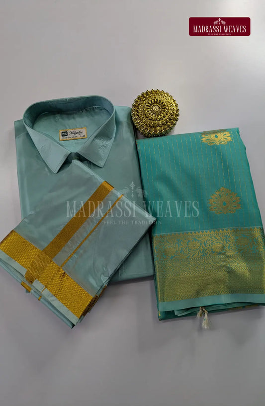 Premium Couple Combo Set with Gold Zari - Rama