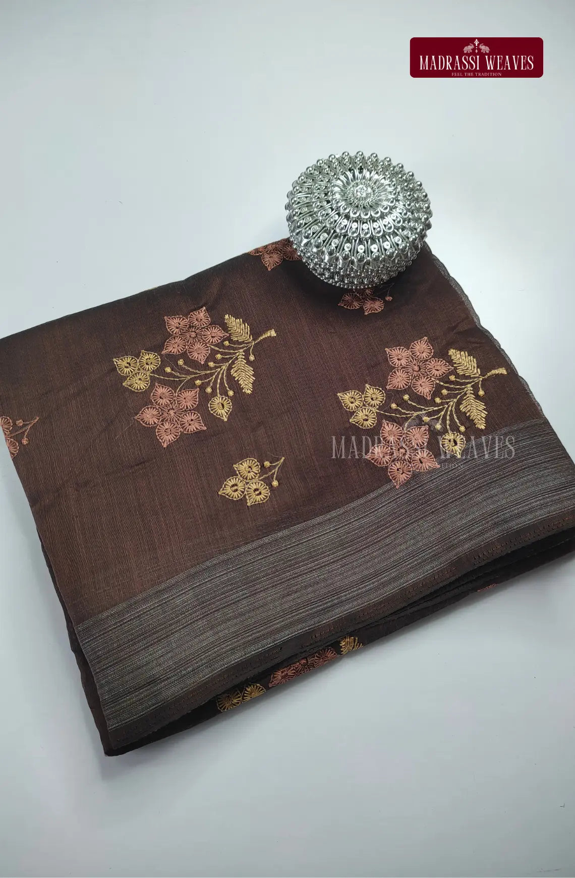 Office Wear Embroidered Blend Cotton Saree