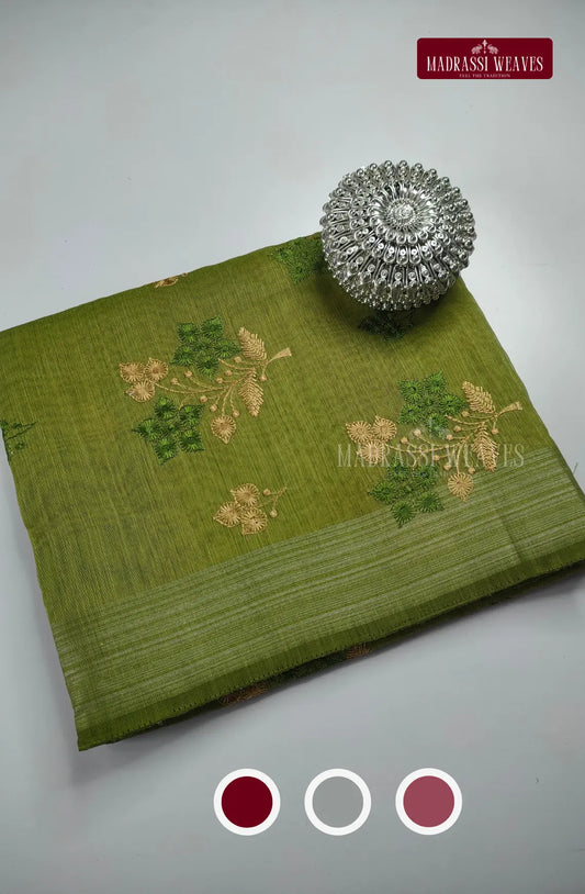 Office Wear Embroidered Blend Cotton Saree