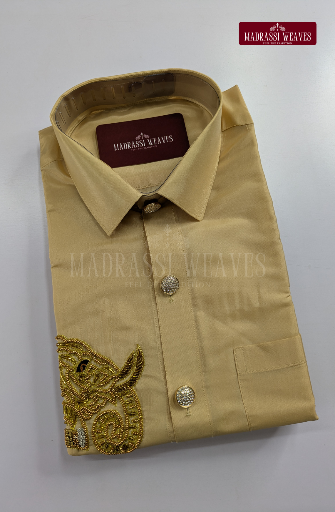 Luxury Aari Work Wedding Silk Dhoti Set (HandCrafted) -(DESPATCH TIME 15 DAYS)- Beige
