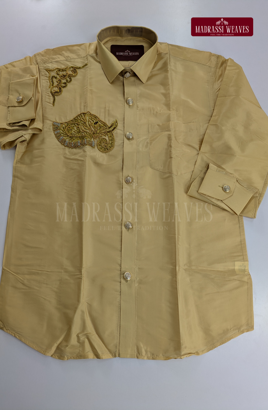 Luxury Aari Work Wedding Silk Dhoti Set (HandCrafted) -(DESPATCH TIME 15 DAYS)- Beige