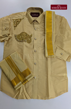Luxury Aari Work Wedding Silk Dhoti Set (HandCrafted) -(DESPATCH TIME 15 DAYS)- Beige