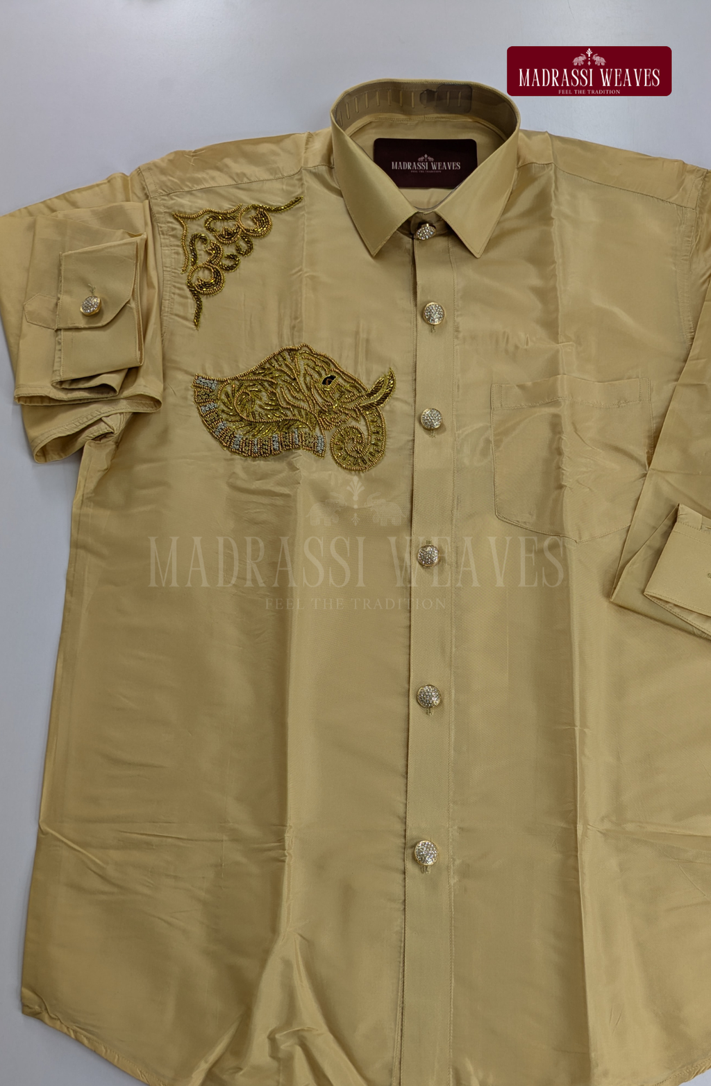 Aari Work Men's Shirt Only (Hand Crafted) - (DESPATCH TIME 15 DAYS)- Beige