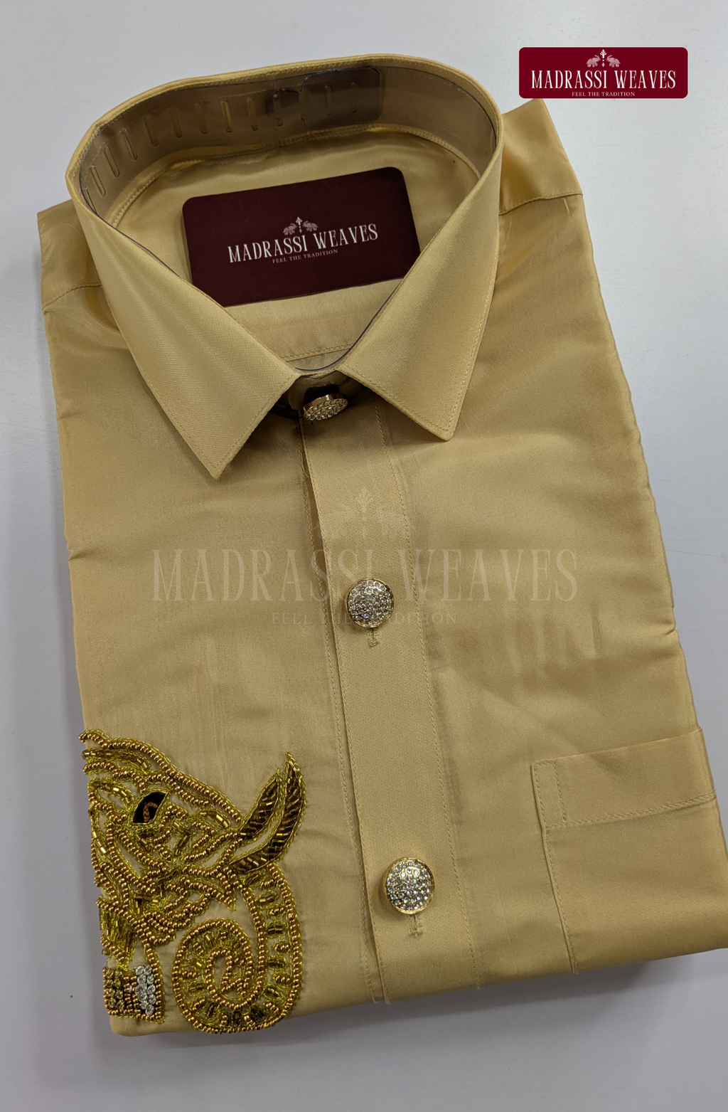 Aari Work Men's Shirt Only (Hand Crafted) - (DESPATCH TIME 15 DAYS)- Beige