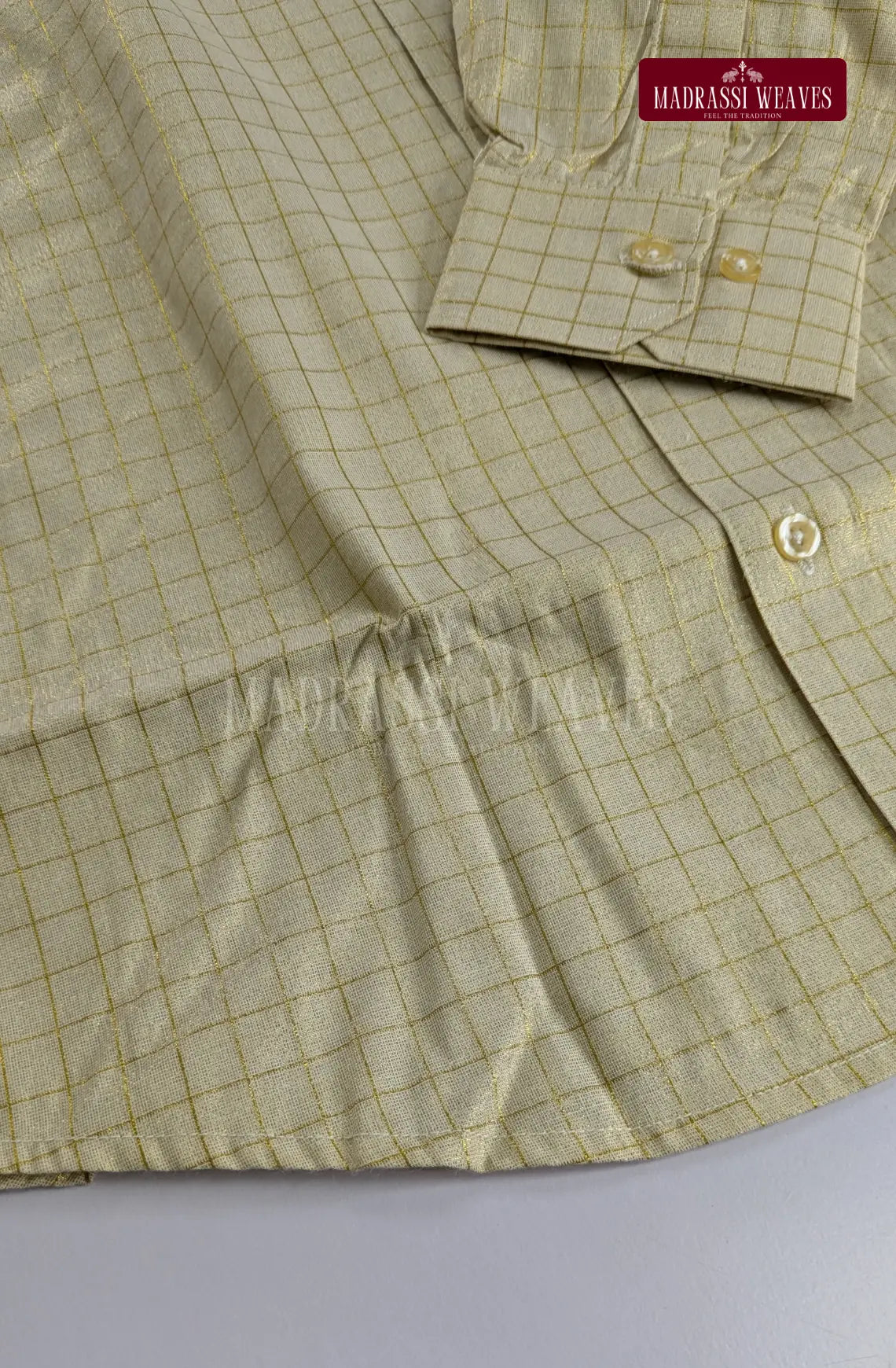 Elite Checkered Cotton Tissue Dhoti Set - Cream