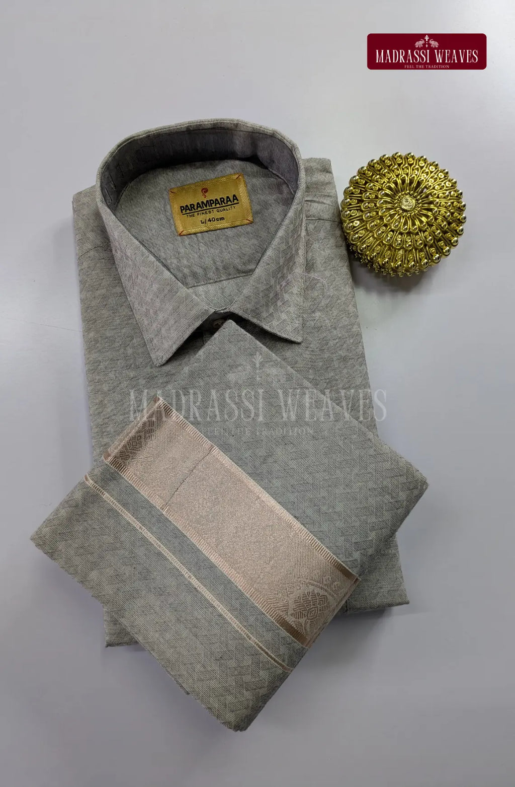 Elite  Embossed Pure Cotton Dhoti Set - Steel Grey