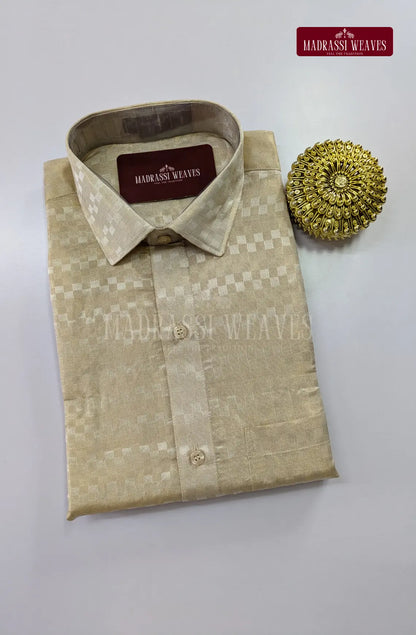 Luxury Zari Jacquard Border Wedding  Men's Dhoti Set With Towel - Ivory