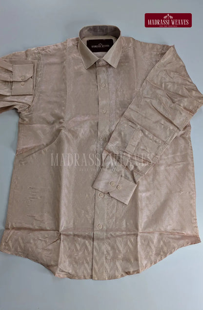 Luxury Zari Jacquard Border Wedding  Men's Dhoti Set With Towel - Rose Gold