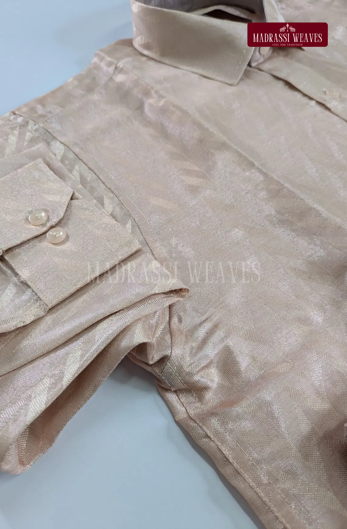 Luxury Zari Jacquard Border Wedding  Men's Dhoti Set With Towel - Rose Gold