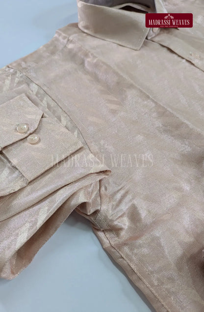 Luxury Zari Jacquard Border Wedding  Men's Dhoti Set With Towel - Rose Gold