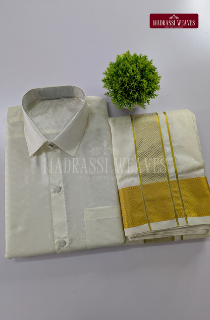 Embossed Elite Dhoti Set - Off White