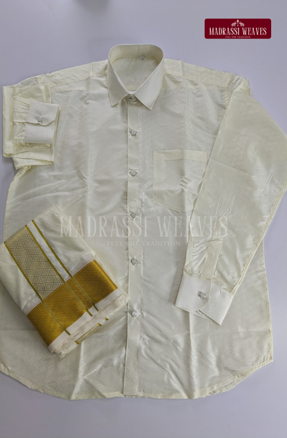 Embossed Elite Dhoti Set - Off White