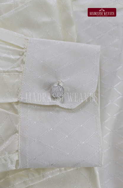 Embossed Elite Dhoti Set - Off White