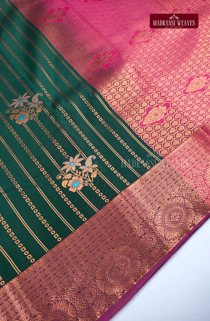 Ethnic Kanchi Semi Silk Butta Saree - Bottle Green