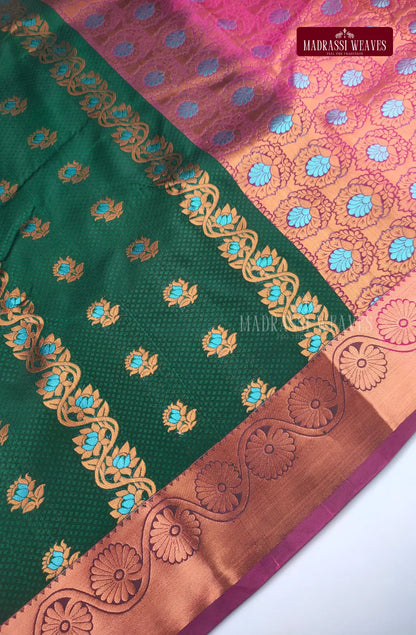 Ethnic Kanchi Semi Silk Butta Saree - Forest Green