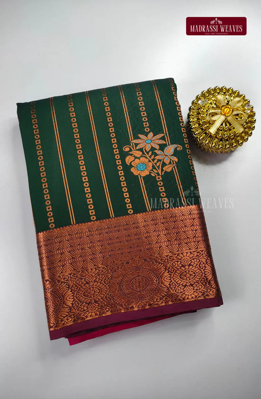 Ethnic Kanchi Semi Silk Butta Saree - Bottle Green