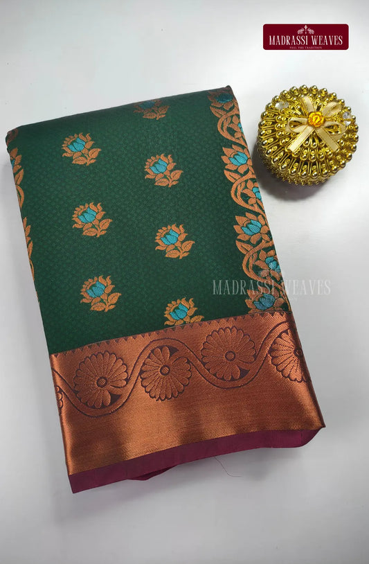 Ethnic Kanchi Semi Silk Butta Saree - Forest Green