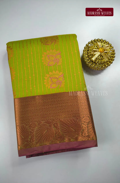 Ethnic Kanchi Semi Silk Butta Saree - Grass Green