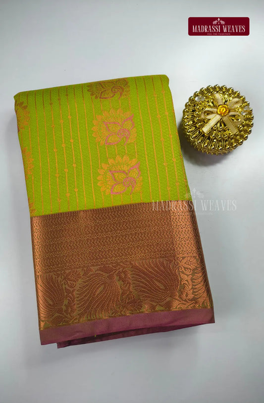 Ethnic Kanchi Semi Silk Butta Saree - Grass Green