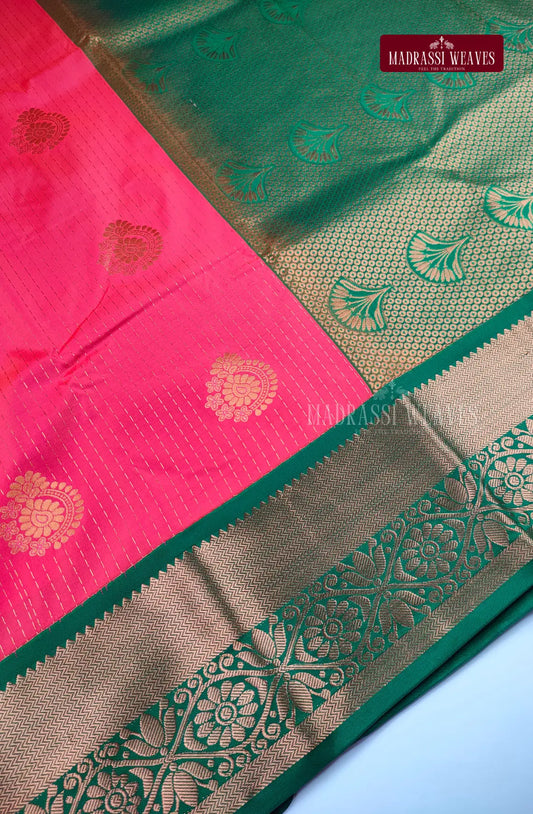 Ethnic Kanchi Semi Silk Butta Saree - Rosy Pink