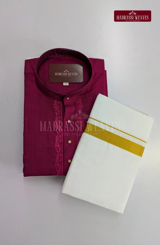 Ethnic Men's Cotton Kurta and Dhoti Set - Burgundy