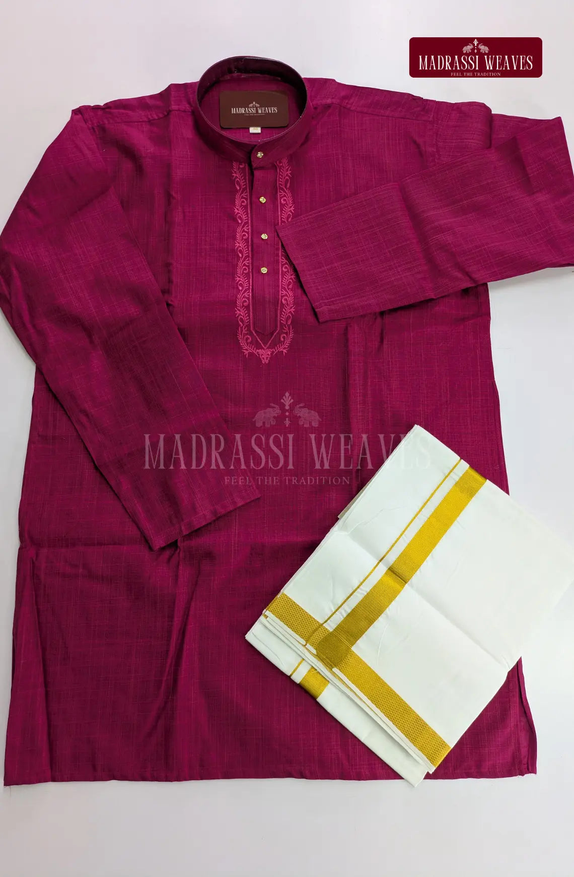Ethnic Men's Cotton Kurta and Dhoti Set - Burgundy