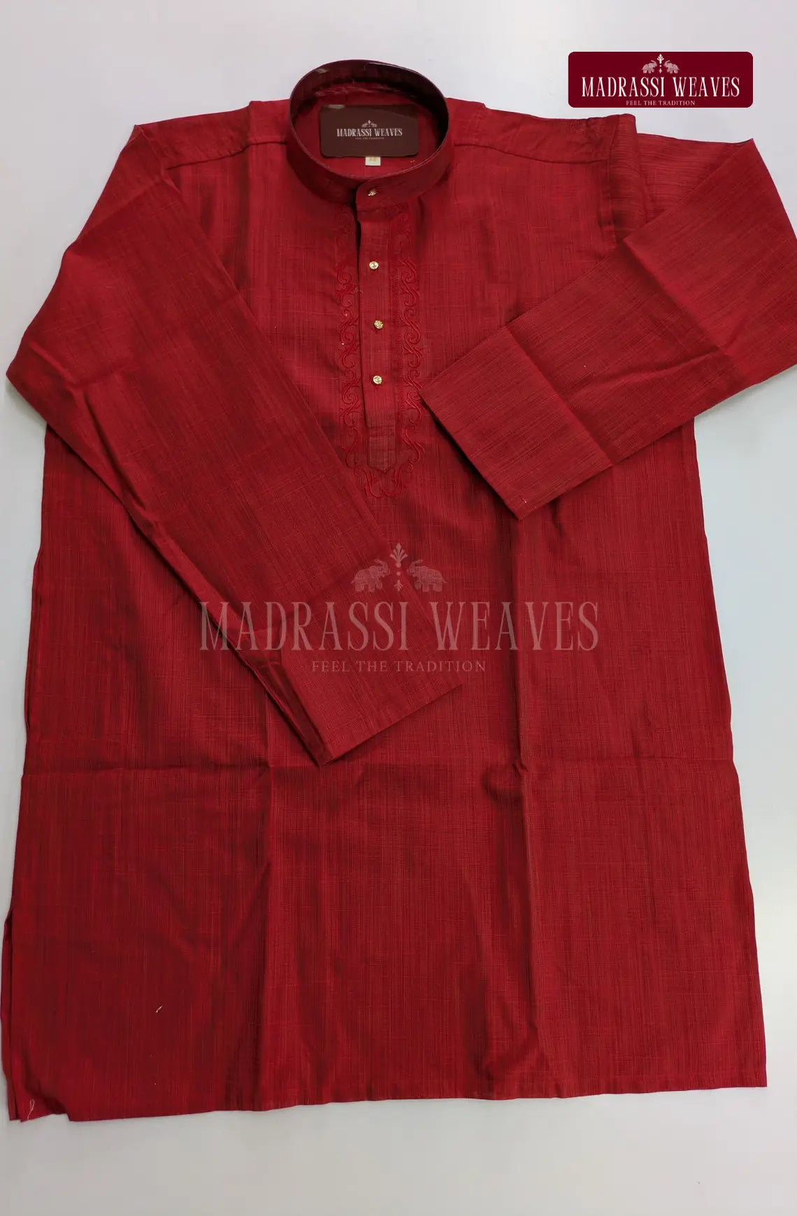 Ethnic Men's Cotton Kurta and Dhoti Set - Cherry Red