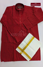 Ethnic Men's Cotton Kurta and Dhoti Set - Cherry Red