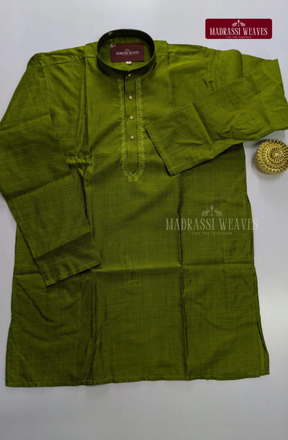 Ethnic Men's Cotton Kurta and Dhoti Set - Green