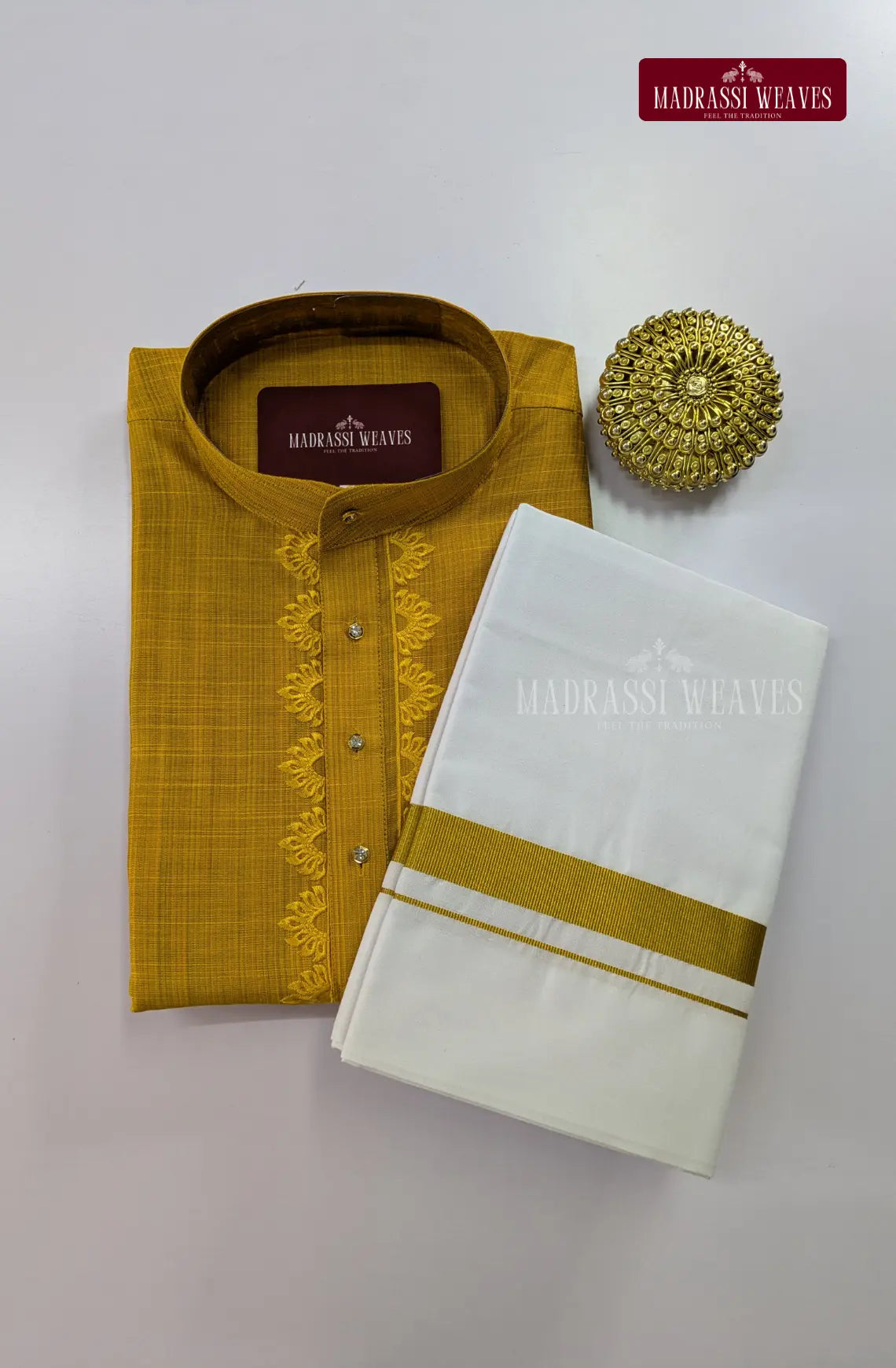 Ethnic Men's Cotton Kurta and Dhoti Set - Mustard