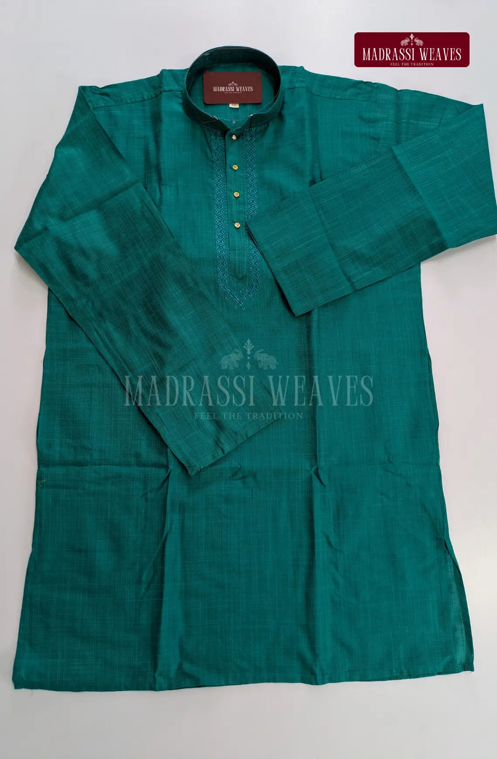 Ethnic Men's Cotton Kurta and Dhoti Set - Rama Green