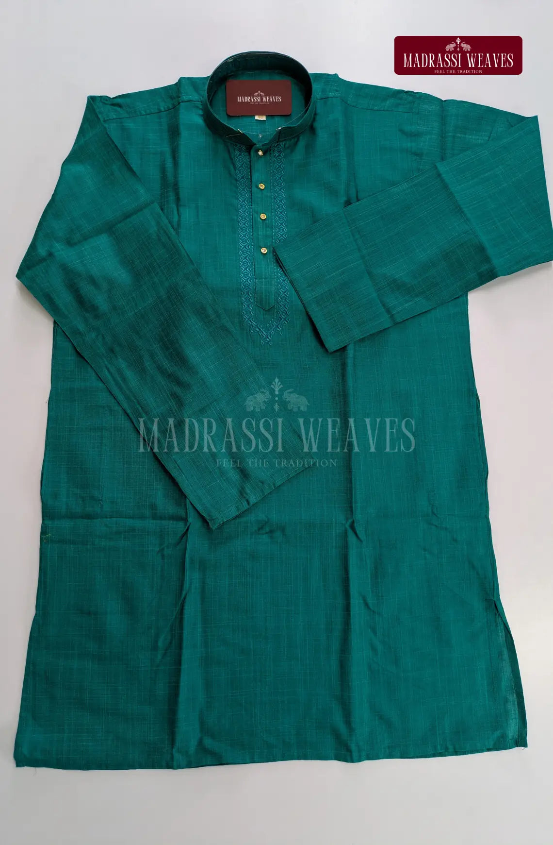 Ethnic Men's Cotton Kurta and Dhoti Set - Rama Green