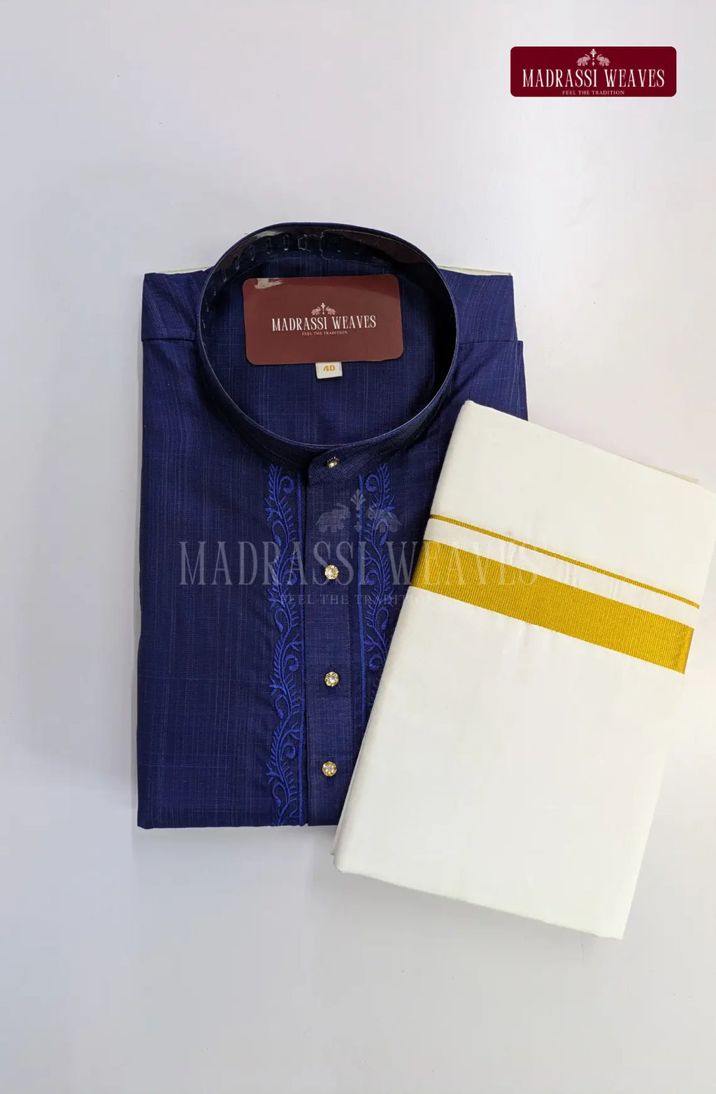 Ethnic Men's Cotton Kurta and Dhoti Set - Royal Blue