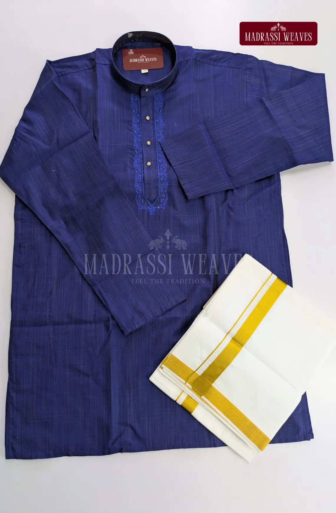 Ethnic Men's Cotton Kurta and Dhoti Set - Royal Blue