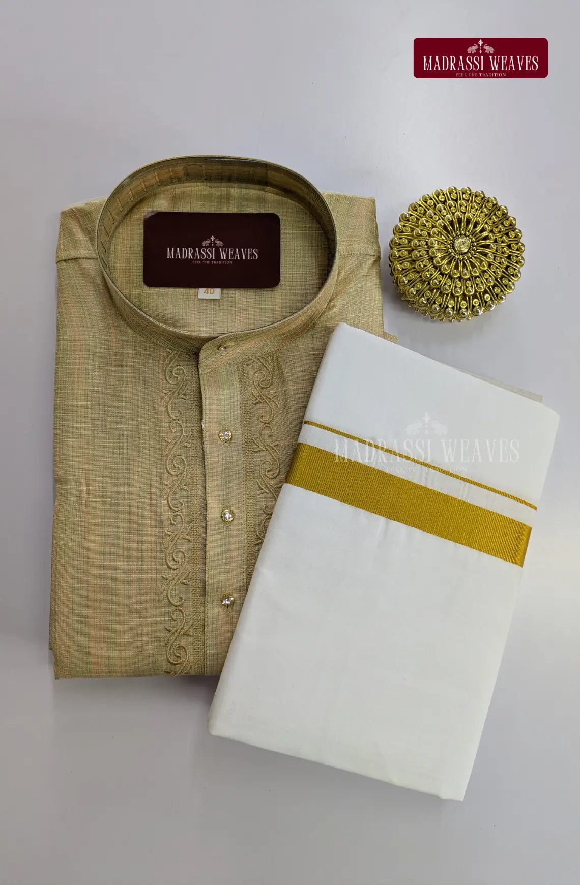 Ethnic Men's Cotton Kurta and Dhoti Set - Tussar