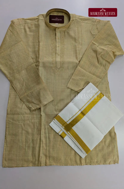 Ethnic Men's Cotton Kurta and Dhoti Set - Tussar