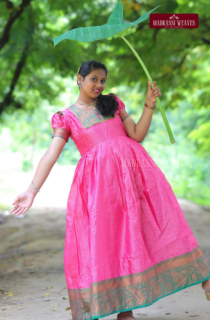 Ethnic Zari Woven Gown - Pinky Tales
