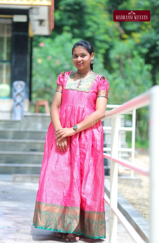 Ethnic Zari Woven Gown - Pinky Tales