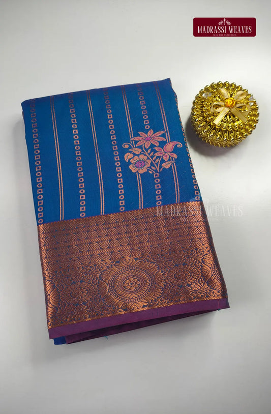Ethnic Kanchi Semi Silk Butta Saree - Aqua Blue
