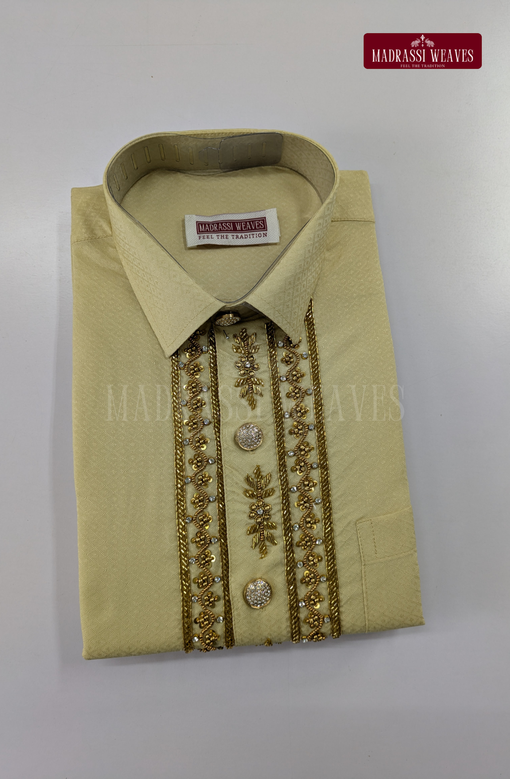 Luxury Aari Work Wedding Silk Dhoti Set (HandCrafted) -(DESPATCH TIME 15 DAYS) - Sandal
