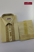 Luxury Aari Work Wedding Silk Dhoti Set (HandCrafted) -(DESPATCH TIME 15 DAYS) - Sandal