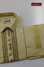 Luxury Aari Work Wedding Silk Dhoti Set (HandCrafted) -(DESPATCH TIME 15 DAYS) - SANDAL 2