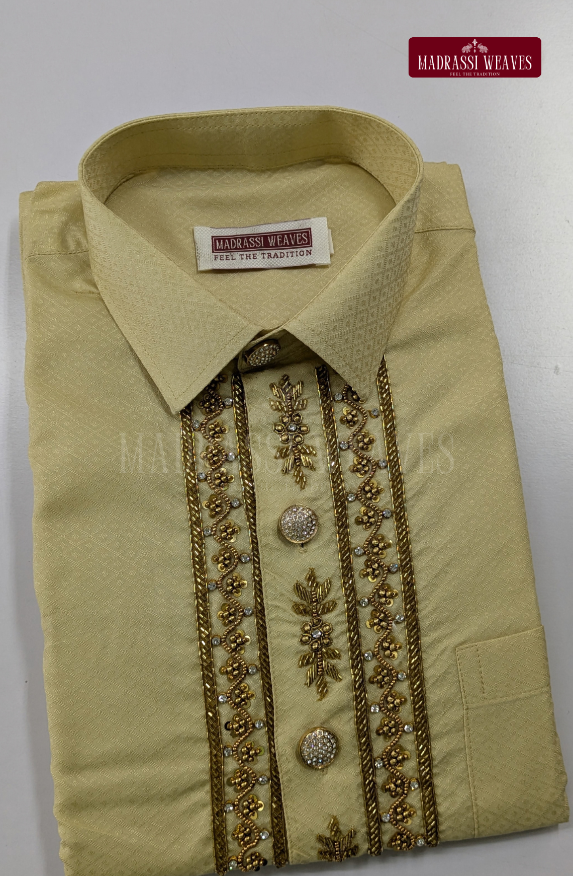 Luxury Aari Work Wedding Silk Dhoti Set (HandCrafted) -(DESPATCH TIME 15 DAYS) - SANDAL 2