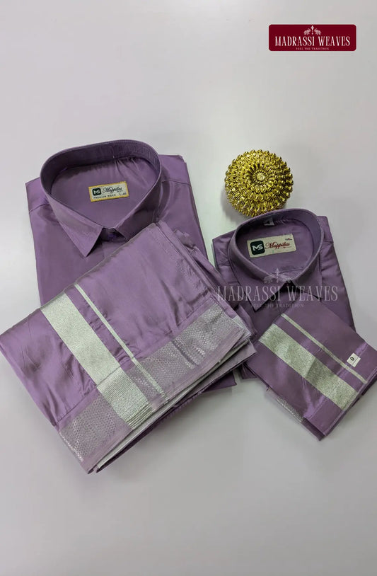 Father Son Combo Japan Silk Dhoti Set - Dark Lavender