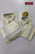 Father Son Combo Japan Silk Dhoti Set - Off White
