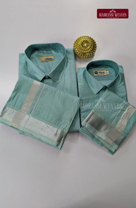 Father Son Combo Japan Silk Dhoti Set - Rama